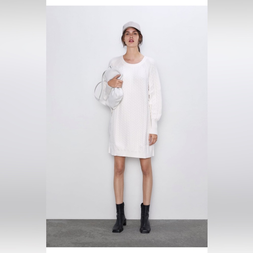White Cable-Knit Sweater Dress - Women's Casual Pullover